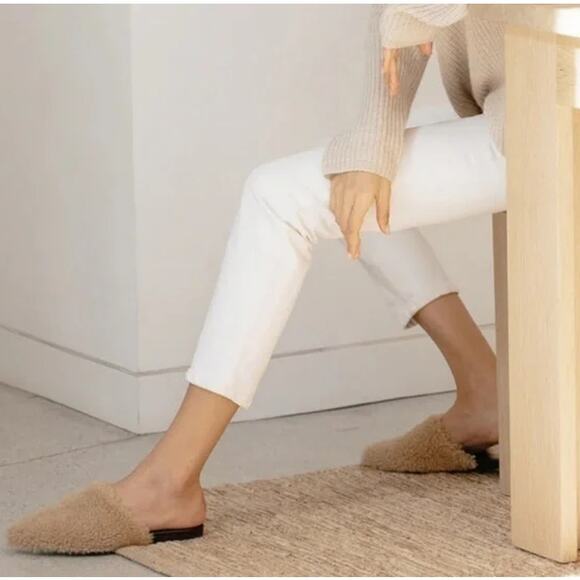 JENNI KAYNE Shearling Slip On Mule Flats Tan Leather Pointed Toe Women's 36/US 6 - Picture 7 of 7